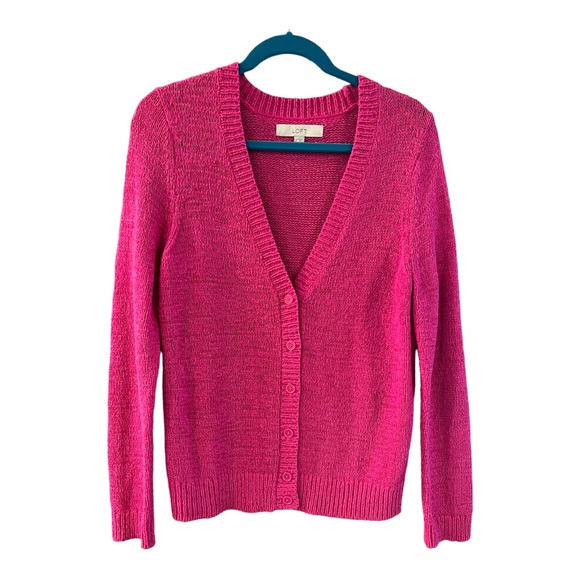 LOFT Sweaters - LOFT KNIT CABLE KNIT BRIGHT PINK BUTTON UP SPRING SUMMER CARDIGAN SIZE LARGE
